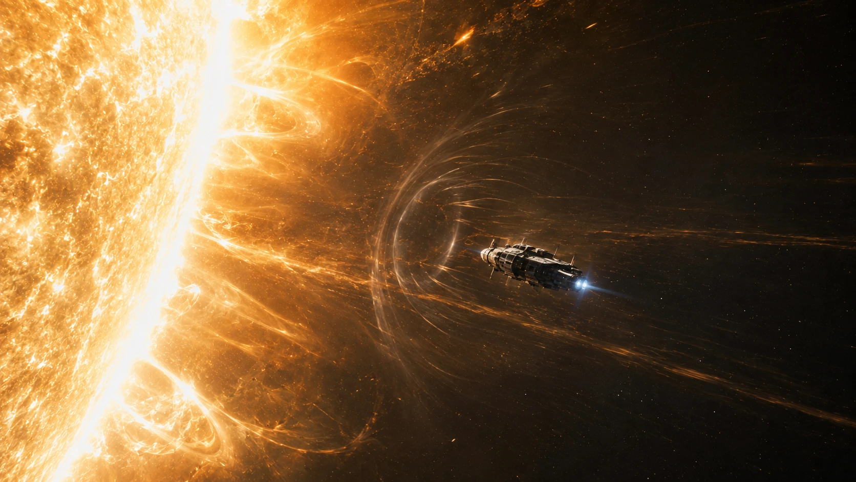 Experimental Star Magic test craft near the Sun as space around it distorts during the first impossible event.